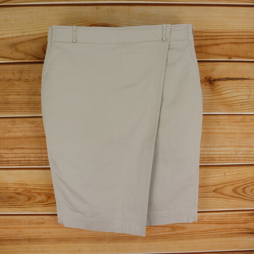 Liz Claiborne Pencil Skirt Womens Size 12 Beige Cotton Blend Lined Zip Closure